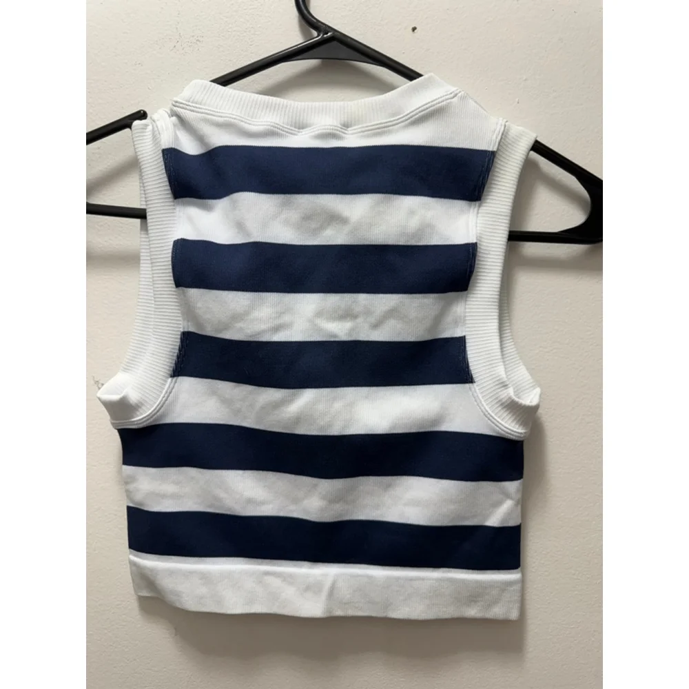 Women's Sincerely Jules Navy & White Striped Cropped Tank Top S - Picture 3 of 3